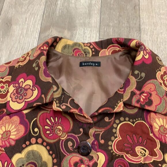 Womens Bentley A. Retro Floral Quarter Trench Vintage Button Up‎ Jacket - Picture 7 of 8